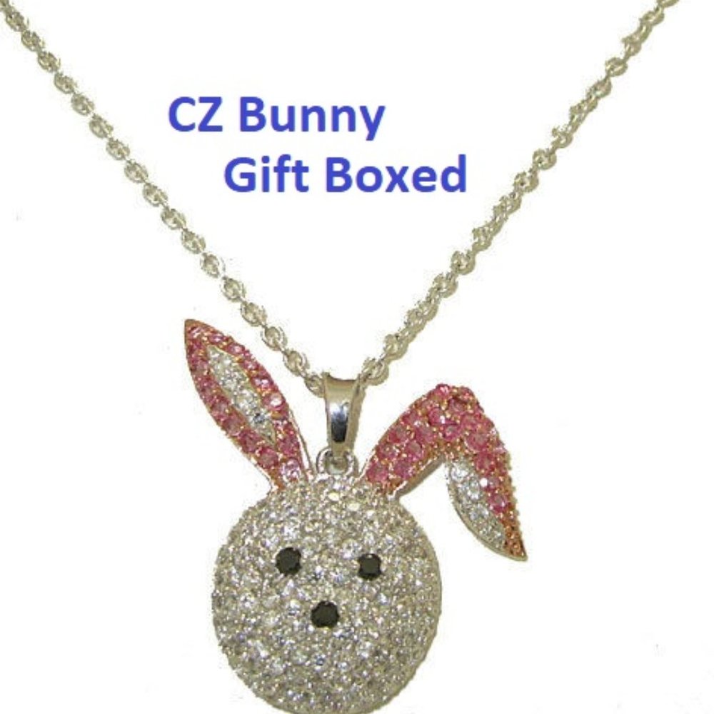 CZ necklace 16 to 18" pave bunny rabbit NWT